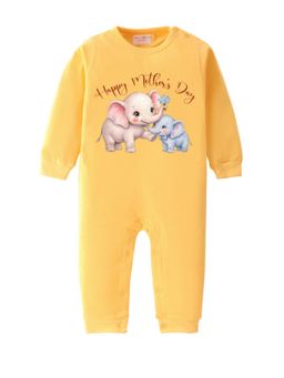 BLUSHES - Cotton Knit Full Sleeves Mother's day Printed Romper - Yellow