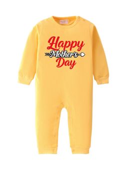 BLUSHES - Cotton Knit Full Sleeves Happy Mother's day Printed Romper - Yellow