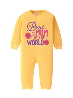 BLUSHES - Cotton Knit Full Sleeves Best Mom In The World Printed Romper - yellow