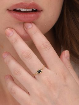Palmonas - 18k Gold Plated Dainty Black Stone Chain Ring for Women