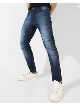 Campus Sutra - Mens Classic Navy Blue Dark Washed Regular Fit Denim Jeans