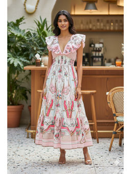 All Eyes On You - Pink Ruffle Dress - White