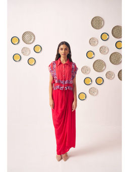 Western Era - Double LayePink Chintz Embroidered Shirt with Inner