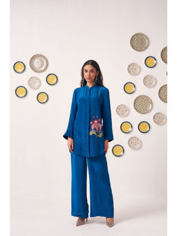 Western Era - Embroidered Blue Shirt With Quilted Placket