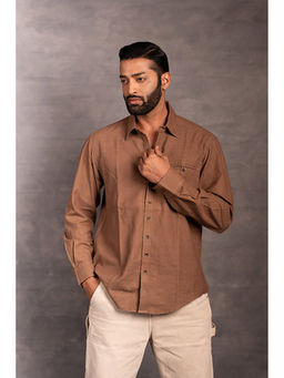 Thread Game - Men Khadi Brown V-Neck Shirt