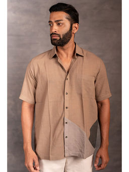 Thread Game - Men Khadi Beige Collar Neck Shirt