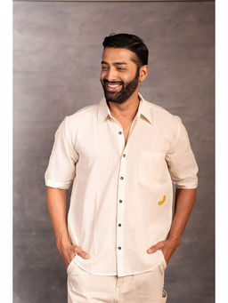 Thread Game - Men Khadi Off White Collar Neck Shirt