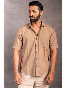 Thread Game - Men Khadi Beige Collar Neck Shirt