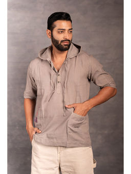 Thread Game - Men Khadi Grey Hooded Shirt