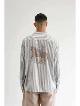 No Grey Area - Blue Botanical Horse Stripes Shirt