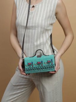 Gonecase - Madhubani Teal Bird Hand Embroidered Clutch Bag