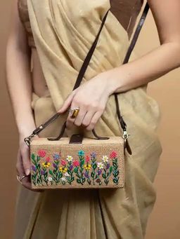 Gonecase - Baagecha Hand Brown Embroidered Natural Jute Clutch Bag
