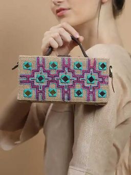 Gonecase - Chakori Brown Hand Embroidered Clutch Jute Bag