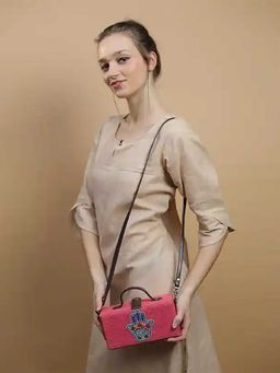 Gonecase - Hamsa Pink Hand Embroidered Clutch Bag