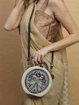 Gonecase - Madhubani Peacock Embroidered Round Bag