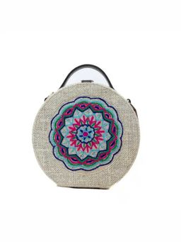 Gonecase - Mandala Blue Hand Embroidered Round Jute Bag