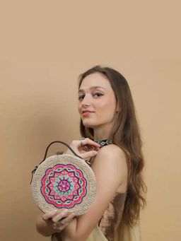 Gonecase - Mandala Red Hand Embroidered Round Jute Bag