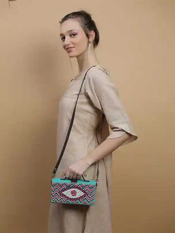 Gonecase - Evil Eye Teal Full Embroidery Jute Bag
