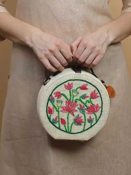 Gonecase - Lotus Hand Embroidered Round Jute Bag