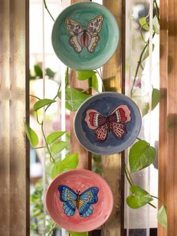 The Wishing Chair - Butterflies Wall Plates Handpainted Stoneware (Set of 3)