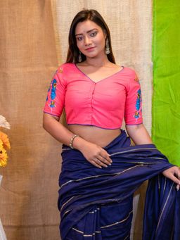 Uttariya - Women Pink Cotton Thread Work Stitched Blouse