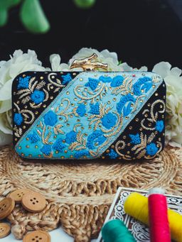 NR by Nidhi Rathi - Women Blue and Black Embroidered Clutch