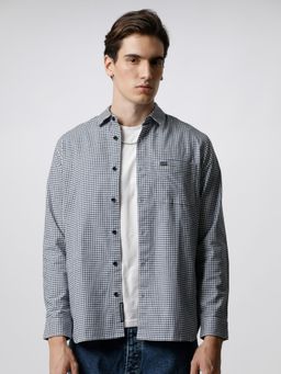 The Bear House - Men Black & White Gingham Checked Slim Fit Cotton Shirt