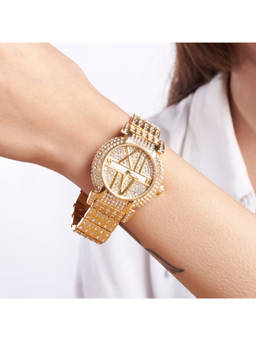 Salty - Fully Stone-Studded Watch Bracelet for women - WT-S-0023-G-G (M)