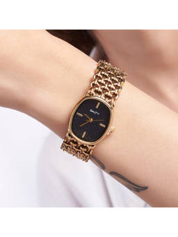 Salty - Oval Black Textured Dial Mesh Bracelet Watch for Women - WT-S-0031-G-BK (M)