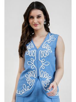 AAREIN - Blue Linen Embroidered Top