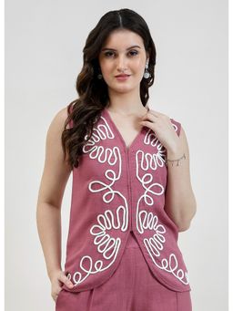 AAREIN - Mauve Linen Embroidered Top