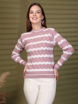 Clora Creation - Mauve Zigzag Striped Woollen Sweater