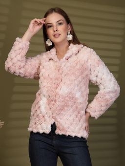 Clora Creation - Pink Textured Faux Fur Button-Down Cardigan