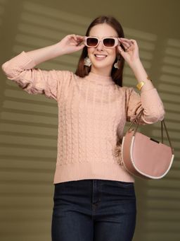 Clora Creation - Peach Textured Knitted Woollen Sweater