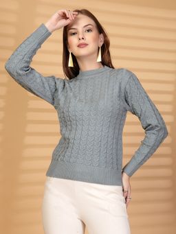Clora Creation - Dark Grey Textured Knitted Woollen Sweater