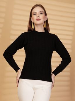 Clora Creation - Black Textured Knitted Woollen Sweater