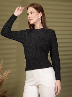 Clora Creation - Black Knitted Textured Woollen Sweater