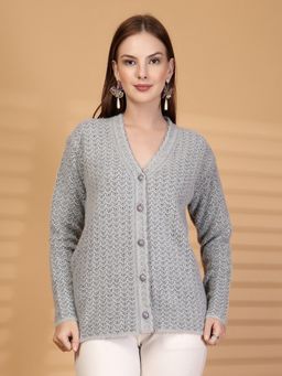 Clora Creation - Grey Textured Button-Down Woollen Cardigan