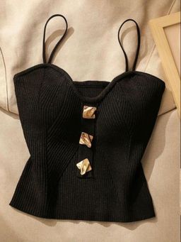 MISS MOSA BY AKANKSHA - Danish Knit Summer In Black Crop Top