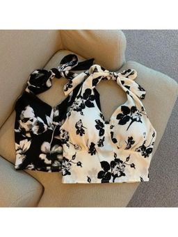 MISS MOSA BY AKANKSHA - Roots Halter Neck Summer In White Crop Top