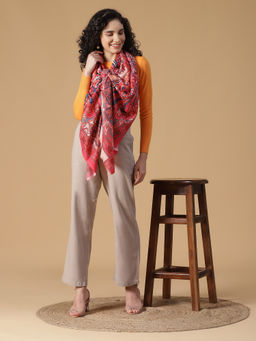 Shingora - Pink Wool Blend Printed Fringed Stole