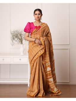 Mayurie - Eshika Chanderi Dabu Print Saree With Unstitched Blouse