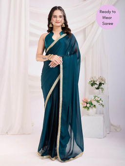 VAIRAGEE - Teal Rangoli Silk ready to wear Saree With hook With Unstitched Blouse