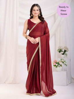 VAIRAGEE - Maroon Rangoli Silk ready to wear Saree With hook With Unstitched Blouse