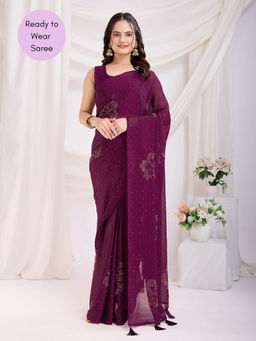 VAIRAGEE - Wine Rangoli Silk ready to wear Saree With hook With Unstitched Blouse