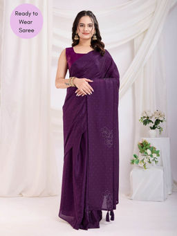 VAIRAGEE - Wine Rangoli Silk ready to wear Saree With hook With Unstitched Blouse