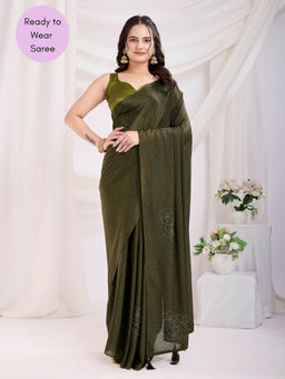 VAIRAGEE - Olive Rangoli Silk ready to wear Saree With hook With Unstitched Blouse