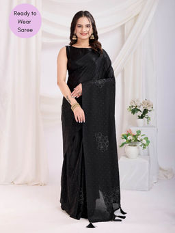 VAIRAGEE - Black Rangoli Silk ready to wear Saree With hook With Unstitched Blouse