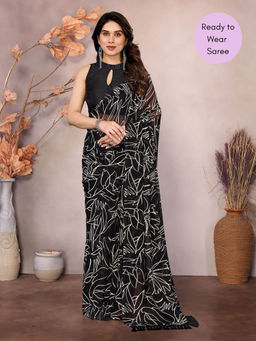 VAIRAGEE - Black Georgette ready to wear Saree With hook With Unstitched Blouse