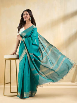 Fabindia - Teal Silk Blend Saree